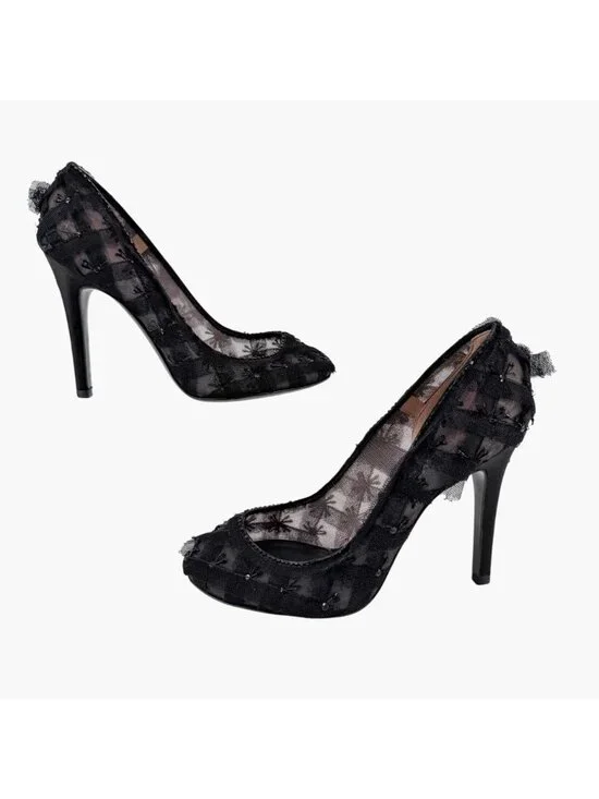 Chanel CC Bead-Embellished Pumps Black Mesh Lace Heels Size 38.5 US 7.5-8 - Picture 9 of 16